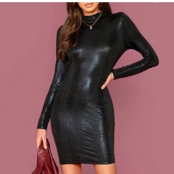 SHEIN Dresses & Skirts - Faux leather Croc bodycon long sleeve mini dress